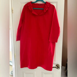 Amelline Red Cotton Dress Pockets Adjustable Collar